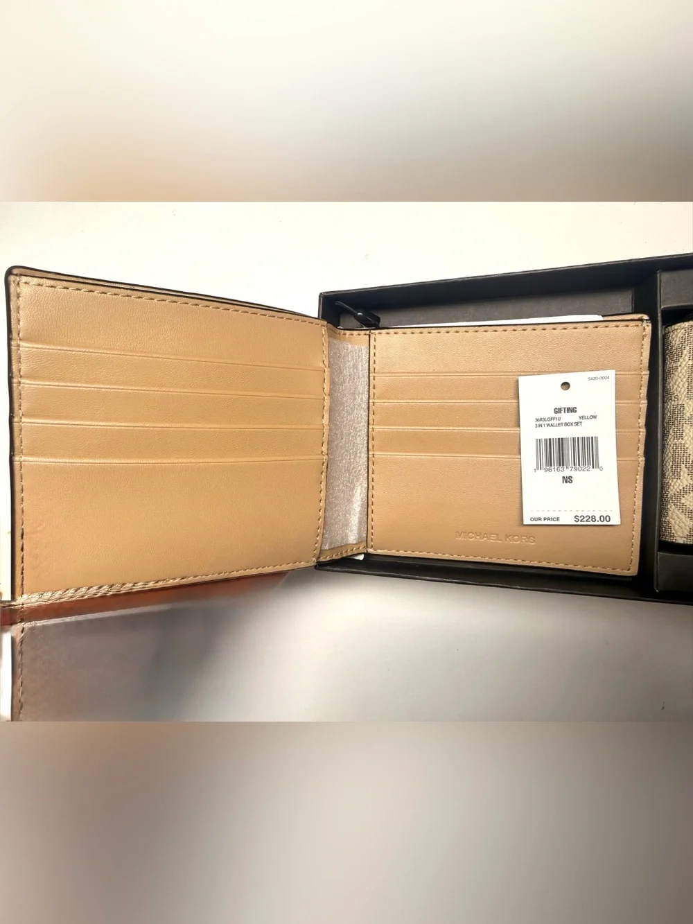 Michael Kors Brown & Yellow Men's Wallet and Card Holder Set MSRP $228 NIB